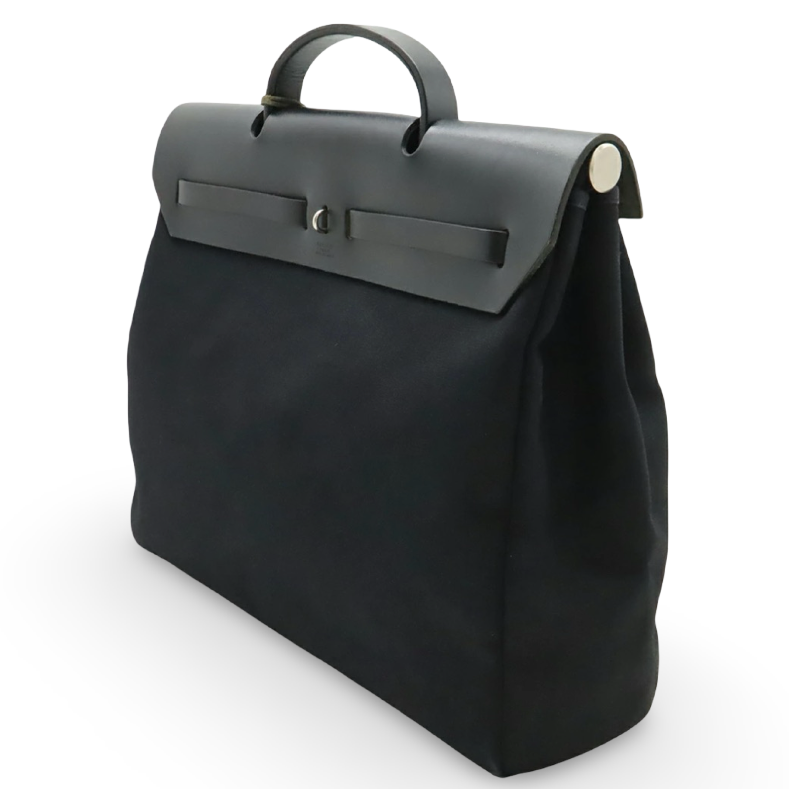 Hermès Herbag MM Toile Officier Leather Handbag Black Previously Owned Authentic