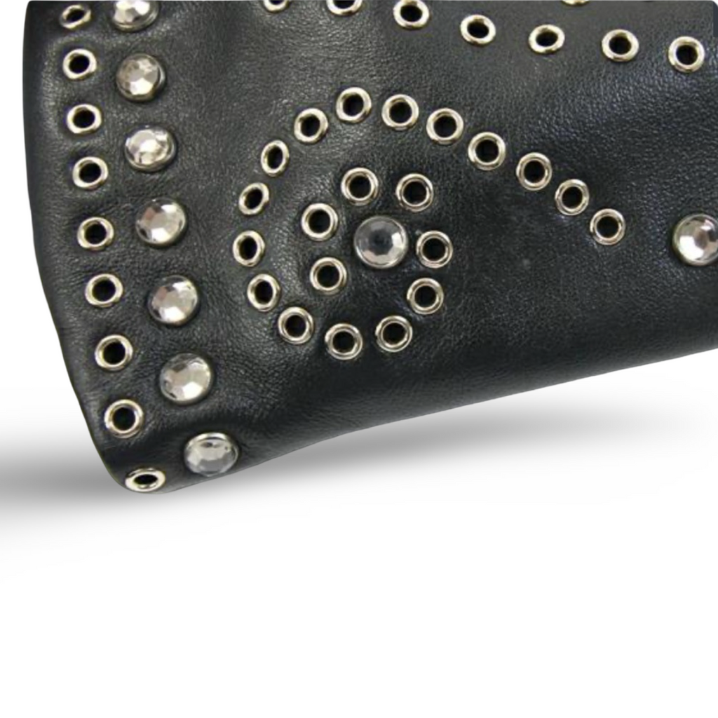 Prada Studded Leather Clutch Black Red Pre-Owned Authentic