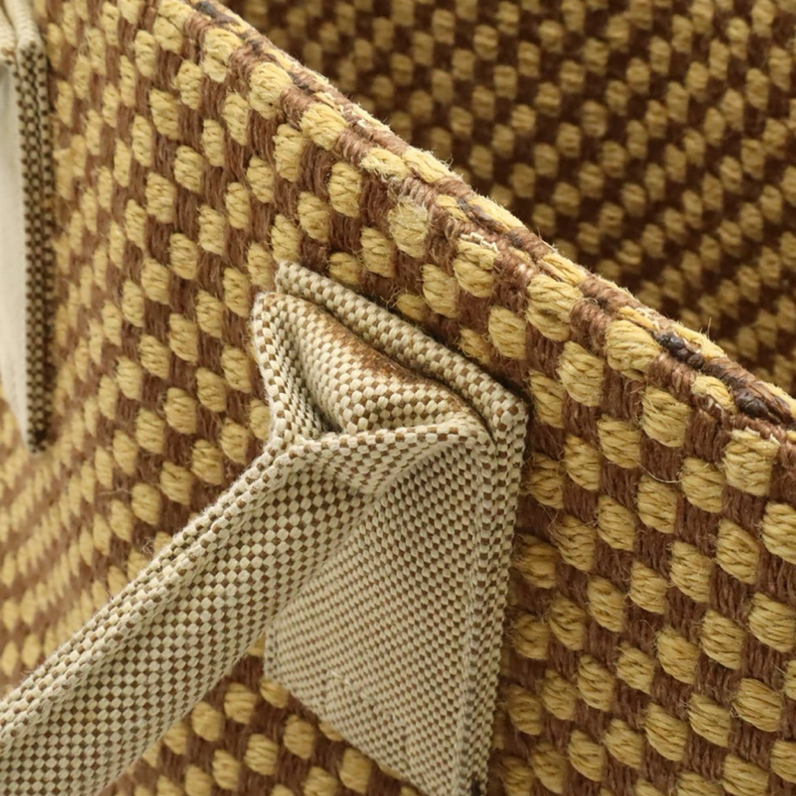 Hermès Panierbas PM Linen Tote Bag Brown Beige Checkered Previously Owned Authentic