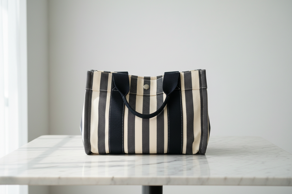 Hermès Cannes PM Border Cotton Canvas Tote Black White Previously Owned  Authentic