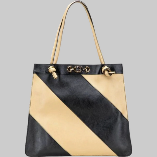 GUCCI Zumi Horsebit Bicolour Leather Tote Bag Black beige– Previously Owned - Excellent Condition | L’LUXE Authentic’s