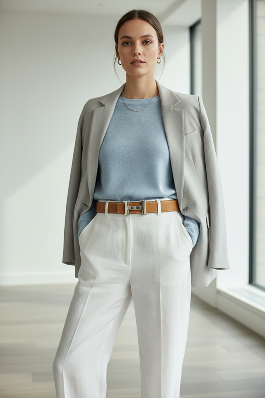 Hermès H Reversible Belt Light Brown / Light Gray Silver H Buckle Size 75 Pre-Owned – Very Good Condition | L’LUXE Authentic’s