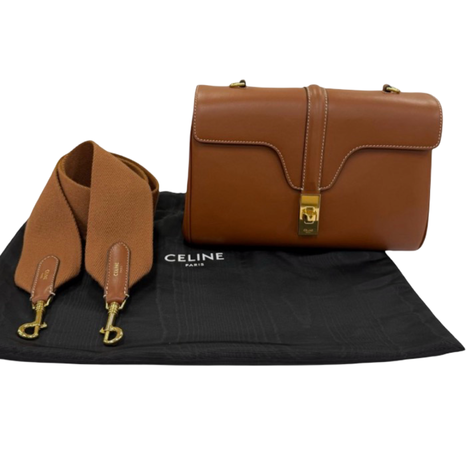 CELINE Teen Soft 16 Suede Leather Shoulder Bag Tan Gold Hardware – Authentic Previously Owned
