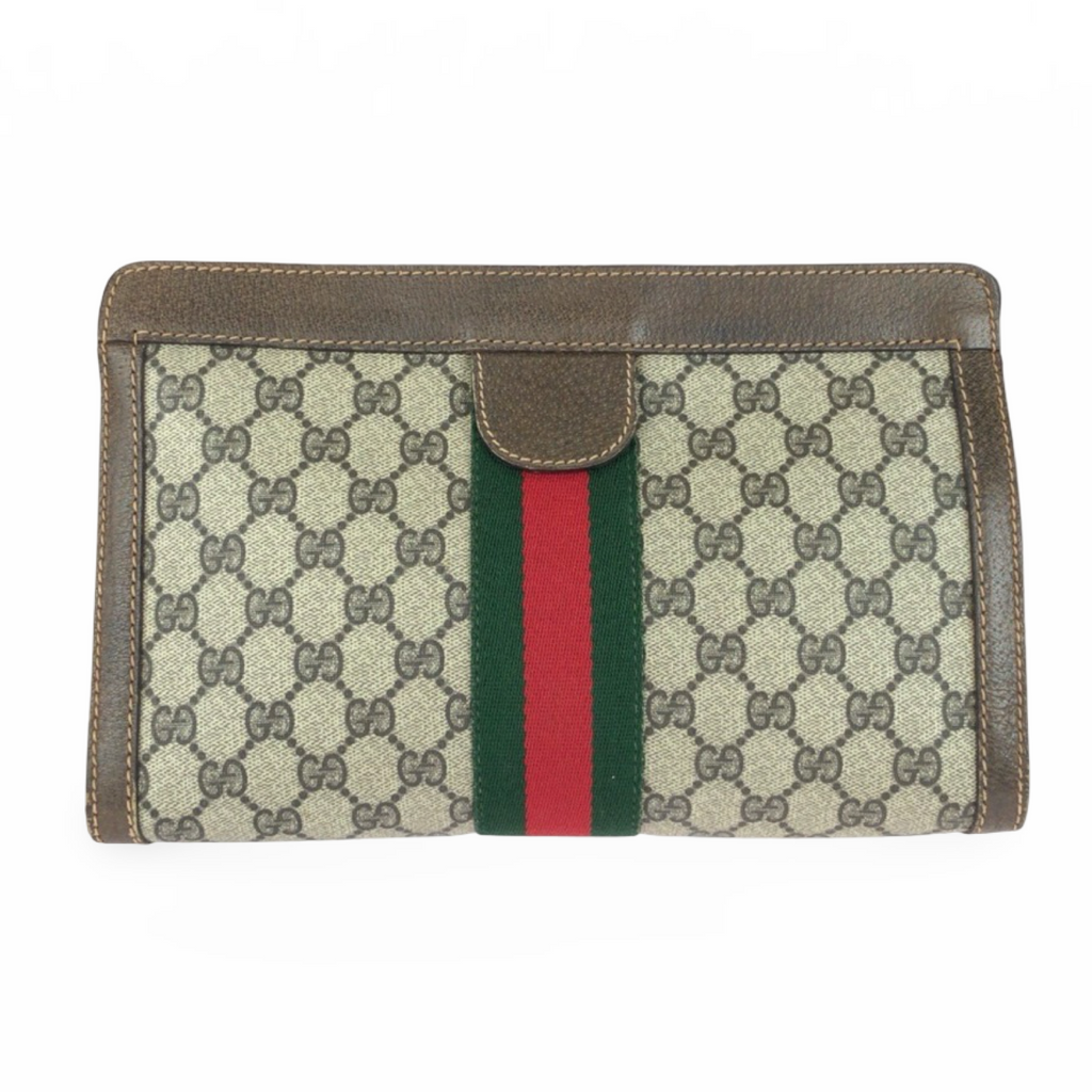Gucci Sherry Line GG Supreme Canvas Clutch Previously Owned Authentic