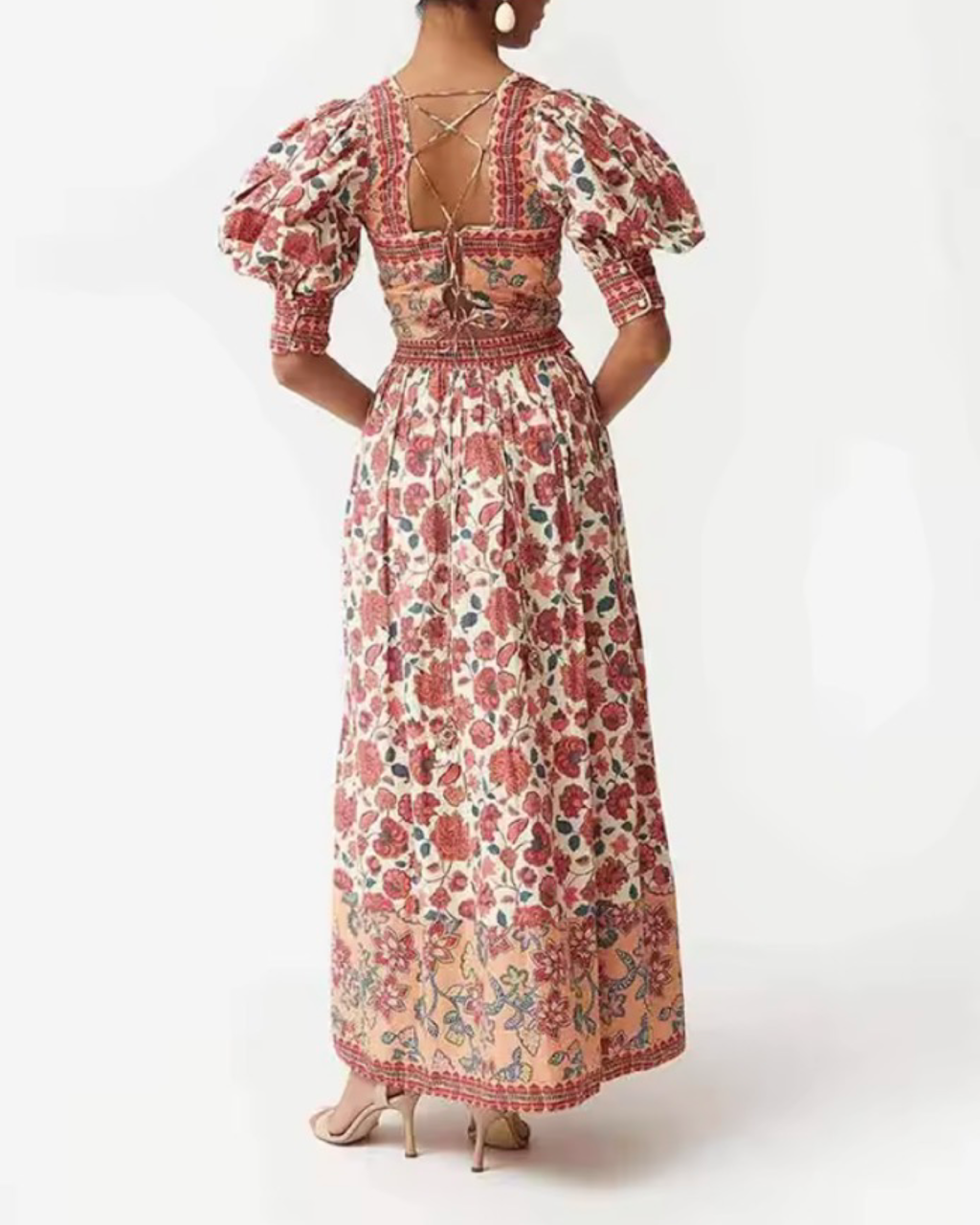 Bohemian Floral Puff Sleeve Crop Top & Maxi Skirt Set | Women’s Square Neck matching Summer Outfit