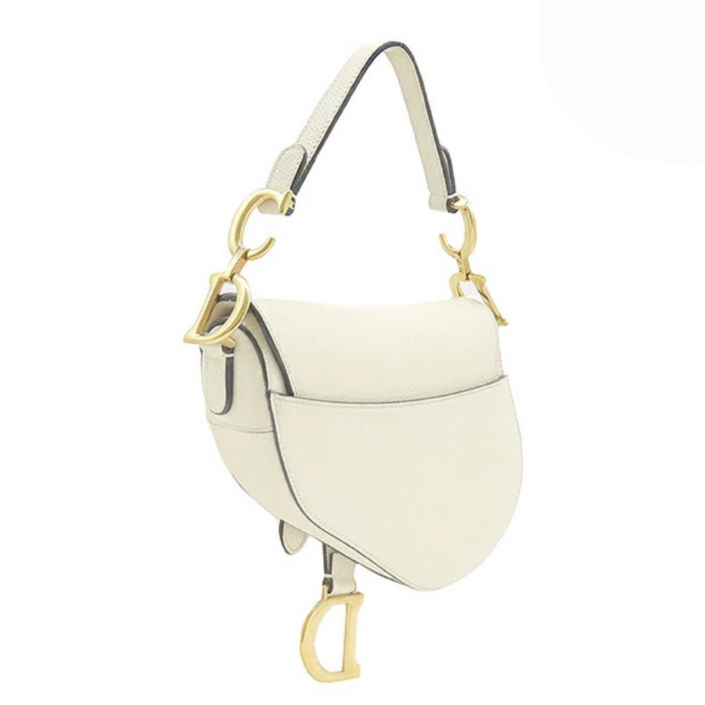 Christian Dior Mini Saddle Bag White Leather Gold Hardware | Authentic Previously Owned
