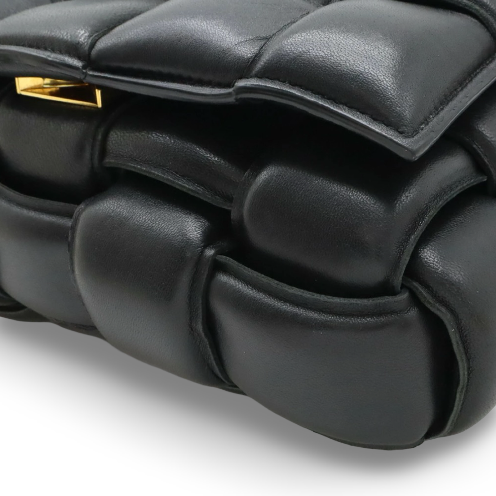 Bottega Veneta Maxi Padded Cassette Intrecciato Leather Shoulder Bag Black Gold Hardware Pre-Owned Authentic