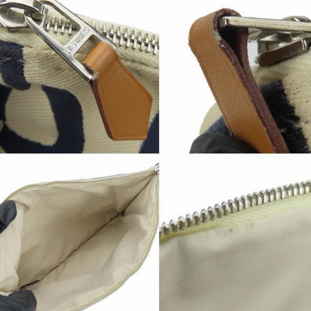 Hermès Trousse Flat GM Chaine d’Ancre Canvas Navy Ivory Pouch – Previously Owned Authentic
