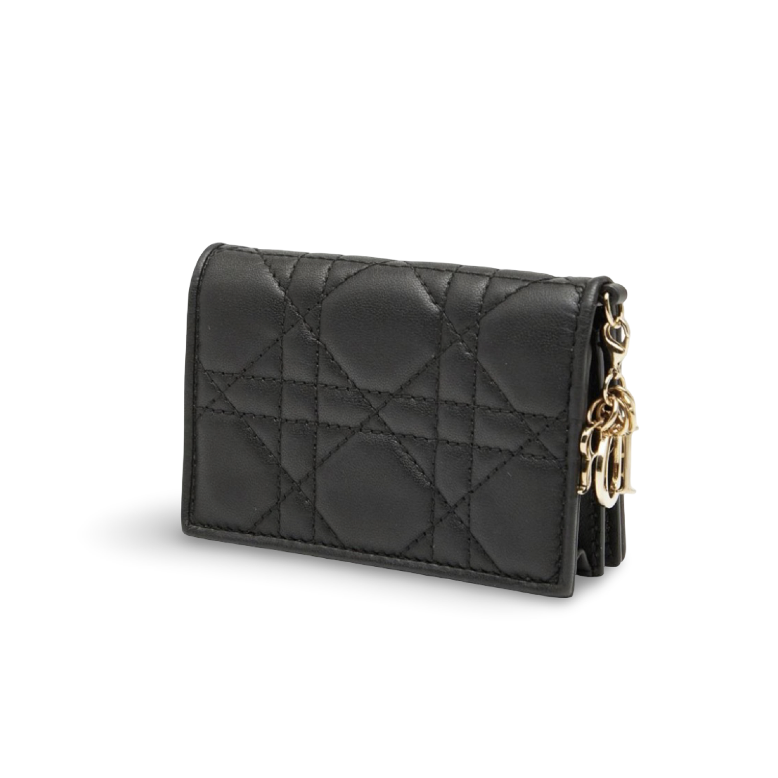 Dior Lady Dior Cannage Black Leather Card Case Authentic Previously Owned