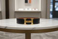 Hermès Constance H Belt 32mm Togo / Box Calf Black Gold Size 85 W Stamp 2024 Previously Owned Like New Authentic