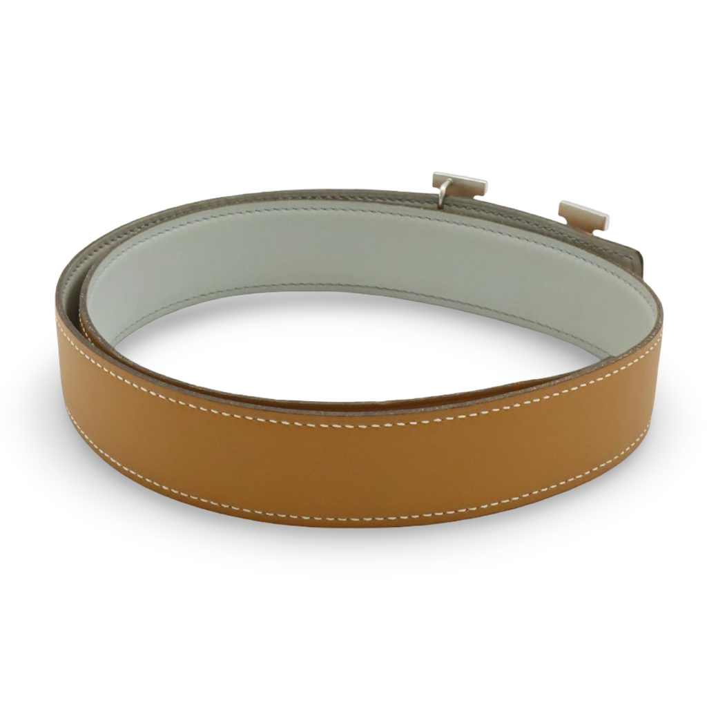Hermès H Reversible Belt Light Brown / Light Gray Silver H Buckle Size 75 Pre-Owned Authentic