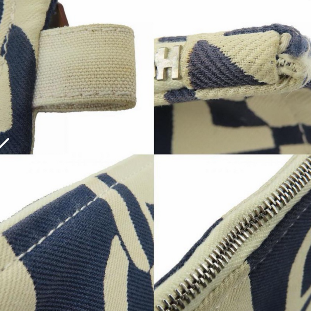 Hermès Trousse Flat GM Chaine d’Ancre Canvas Navy Ivory Pouch – Previously Owned Authentic