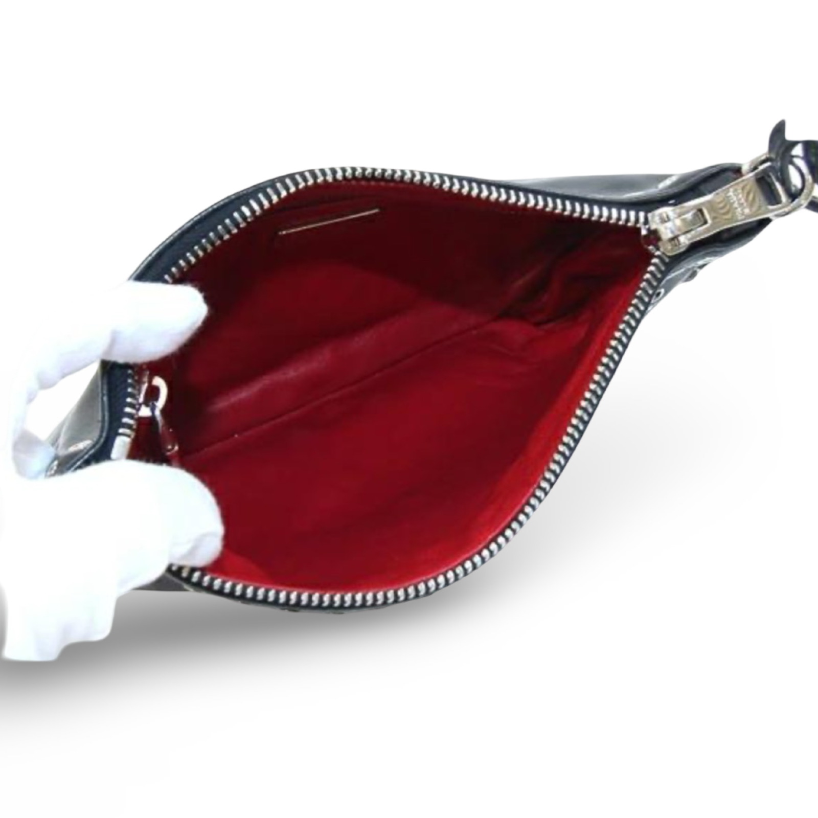 Prada Studded Leather Clutch Black Red Pre-Owned Authentic
