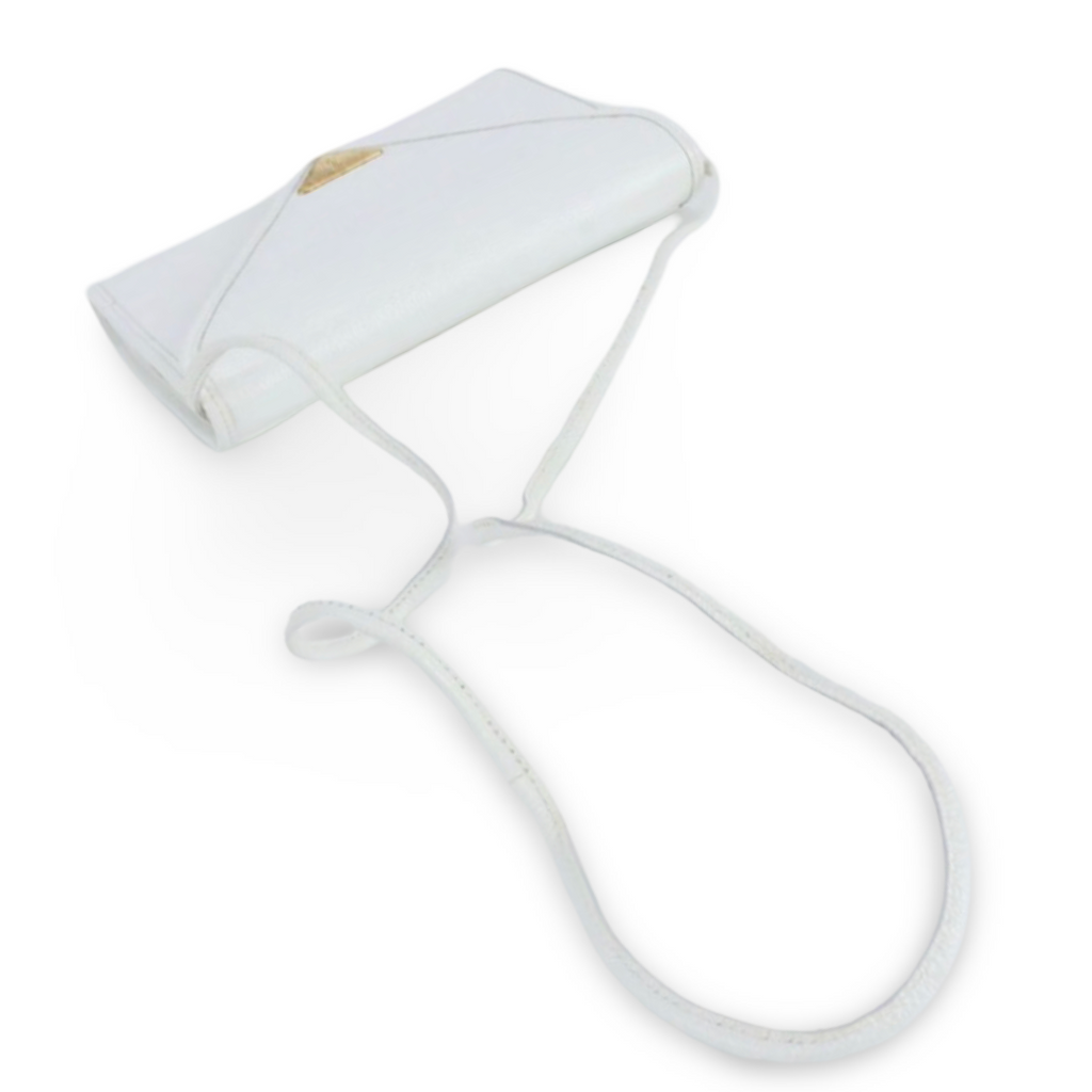 Vintage Yves Saint Laurent YSL Logo Plate White Leather Envelope Crossbody Bag – Authentic Previously Owned