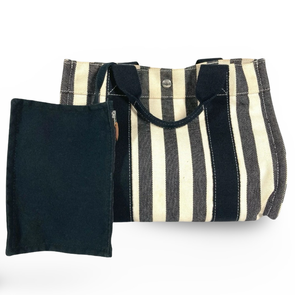 Hermès Cannes PM Border Cotton Canvas Tote Black White Previously Owned  Authentic