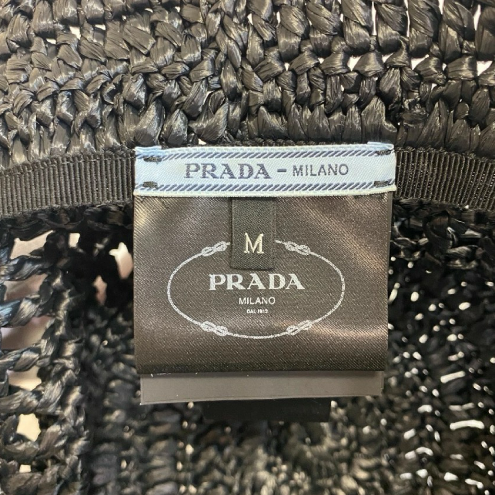 Prada Crochet Bucket Hat Black Logo Previously Owned Authentic