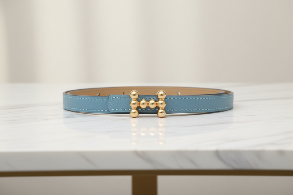 Hermès Bubble Reversible Belt 13mm Swift Epsom Blue Jean Biscuit Previously Owned Unused Authentic