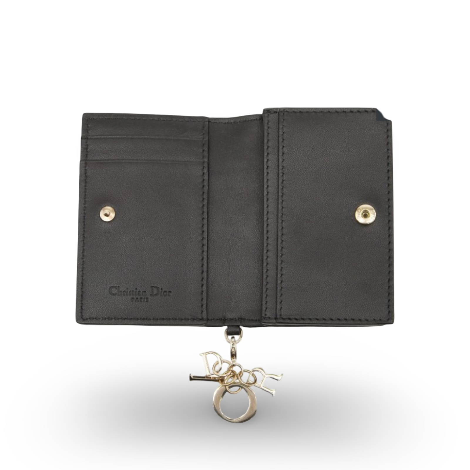 Dior Lady Dior Cannage Black Leather Card Case Authentic Previously Owned