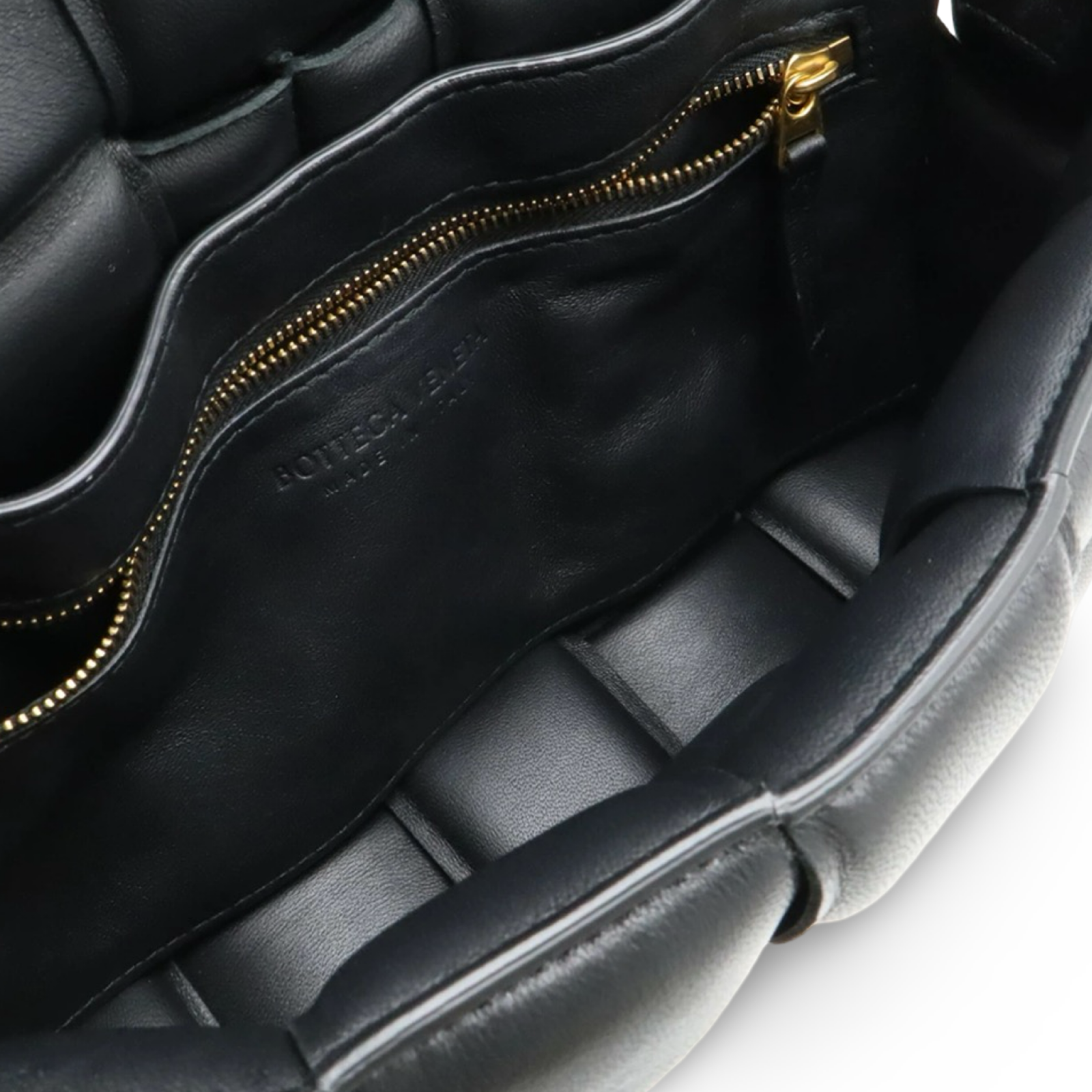 Bottega Veneta Maxi Padded Cassette Intrecciato Leather Shoulder Bag Black Gold Hardware Pre-Owned Authentic
