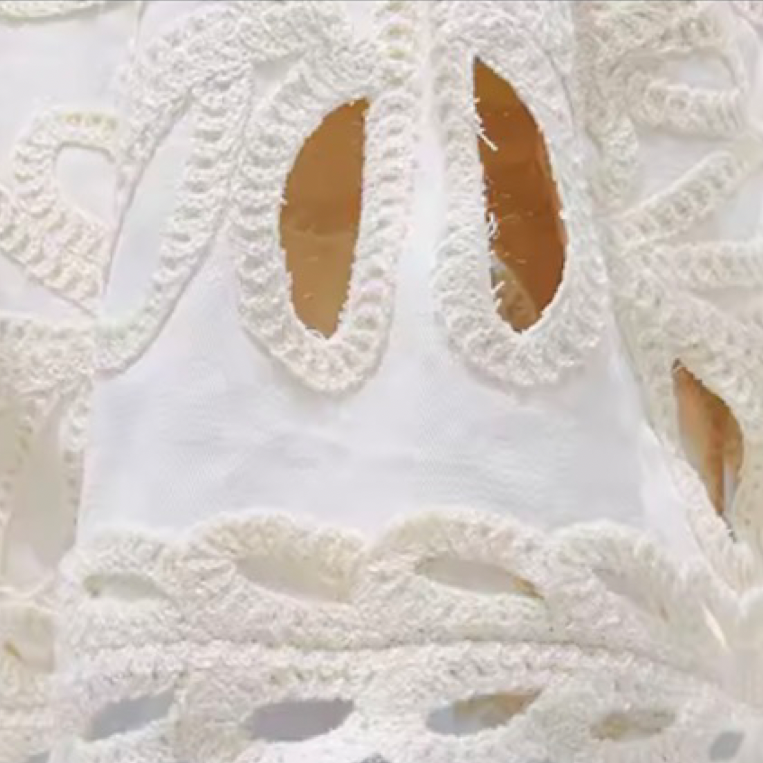 Ivory Embroidered Puff Sleeve Mini Dress – Cotton Blend A-Line O-Neck Dress
