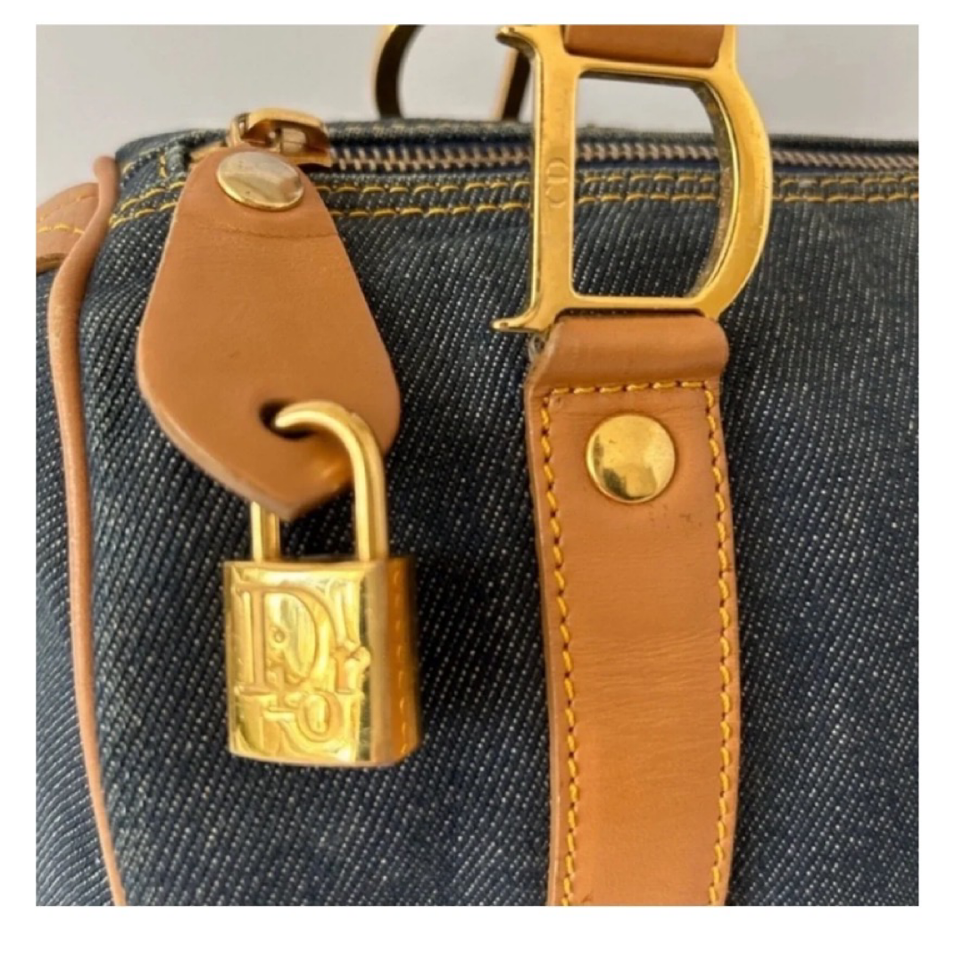 Dior Vintage Blue Denim Mini Boston Bag with Leather Trim previously Owned Authentic