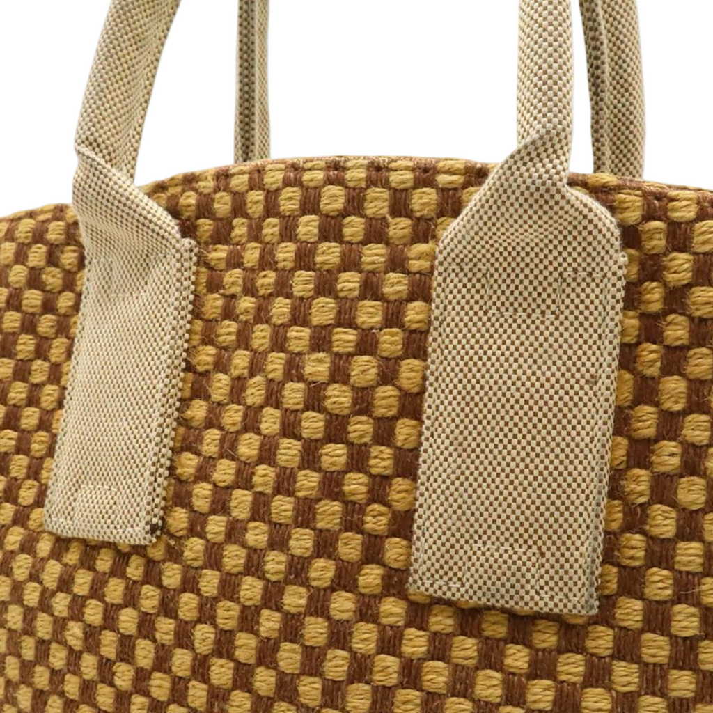 Hermès Panierbas PM Linen Tote Bag Brown Beige Checkered Previously Owned Authentic
