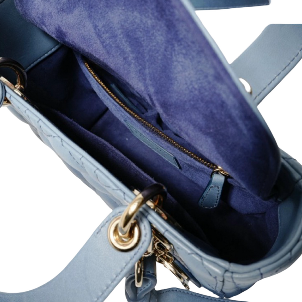 Christian Dior Lady Dior Small Cannage Handbag Blue Authentic Previously Owned