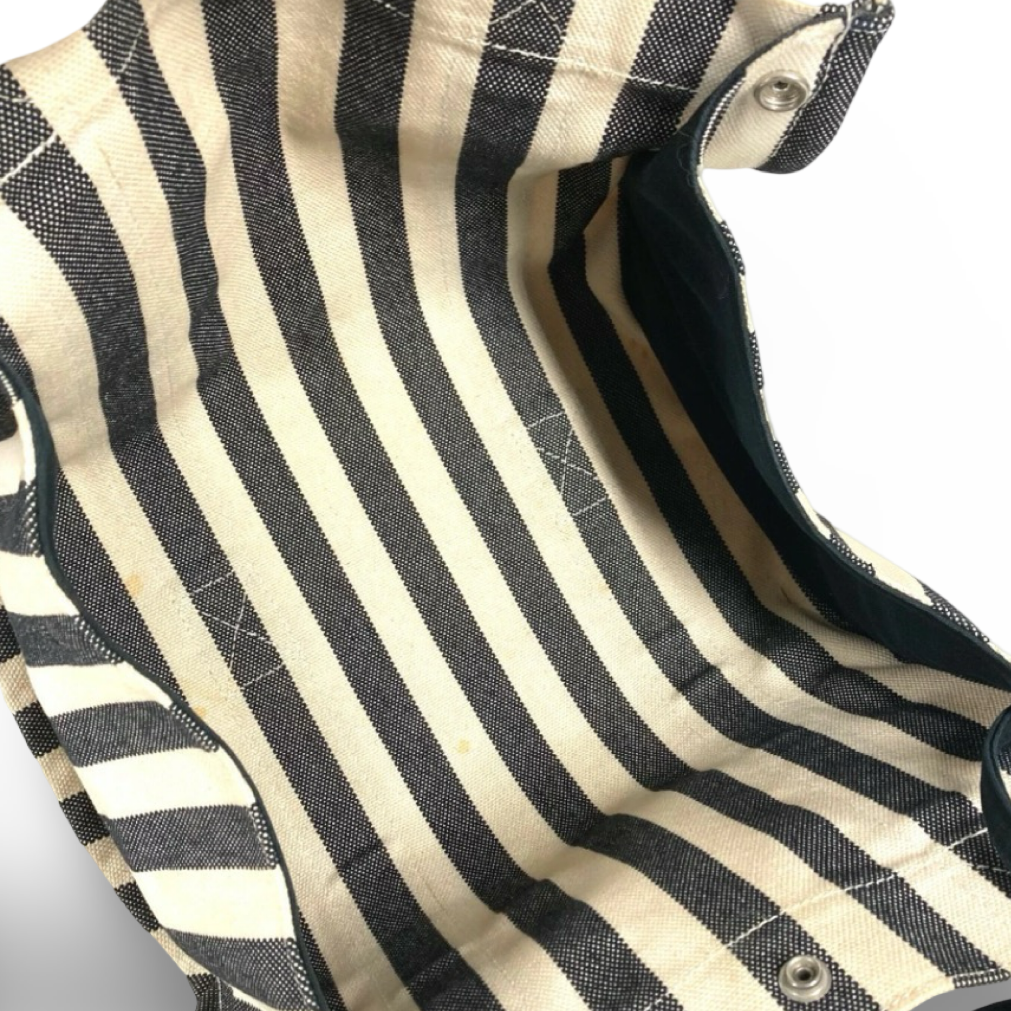 Hermès Cannes PM Border Cotton Canvas Tote Black White Previously Owned  Authentic