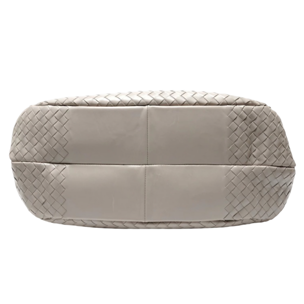BOTTEGA VENETA Campana Intrecciato Light Grey Leather Shoulder Bag – Authentic Previously Owned