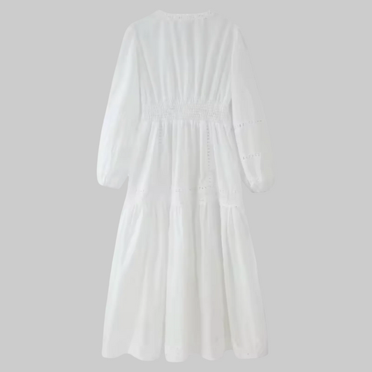 Embroidered V-Neck Maxi Dress Puff Sleeve| L’LUXE Dresses