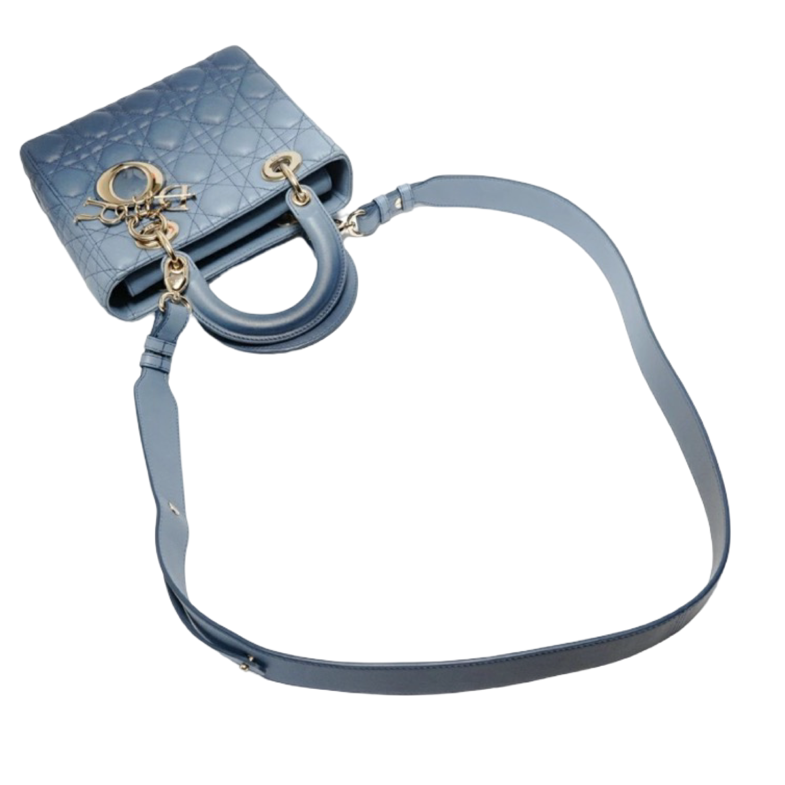 Christian Dior Lady Dior Small Cannage Handbag Blue Authentic Previously Owned