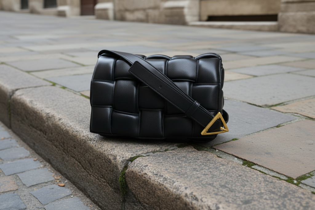 Bottega Veneta Maxi Padded Cassette Intrecciato Leather Shoulder Bag Black Gold Hardware Pre-Owned Authentic