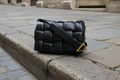 Bottega Veneta Maxi Padded Cassette Intrecciato Leather Shoulder Bag Black Gold Hardware Pre-Owned Authentic