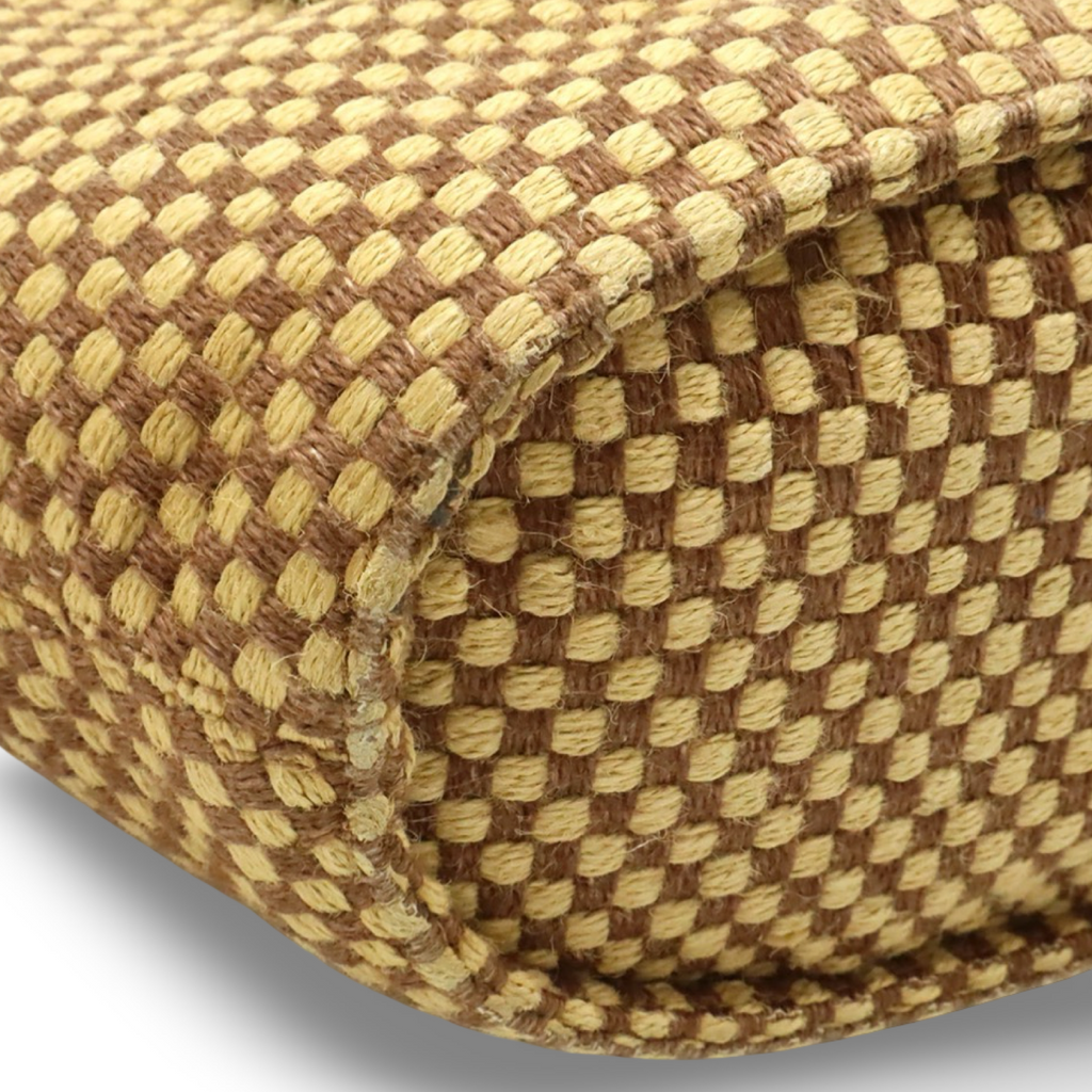 Hermès Panierbas PM Linen Tote Bag Brown Beige Checkered Previously Owned Authentic