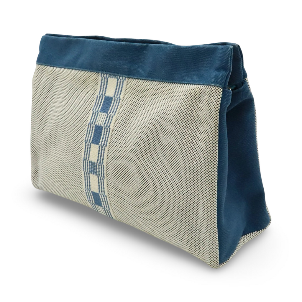 Hermès Jimetoux GM Canvas Travel Pouch Blue Ivory – Previously Owned Authentic