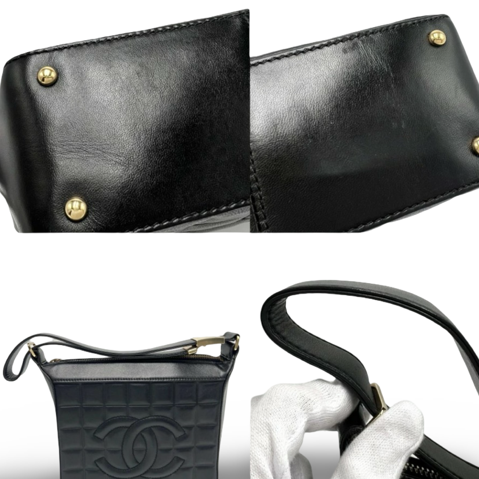 Chanel is CC Semi-Shoulder Bag Black Leather Gold Hardware Previously Owned Authentic