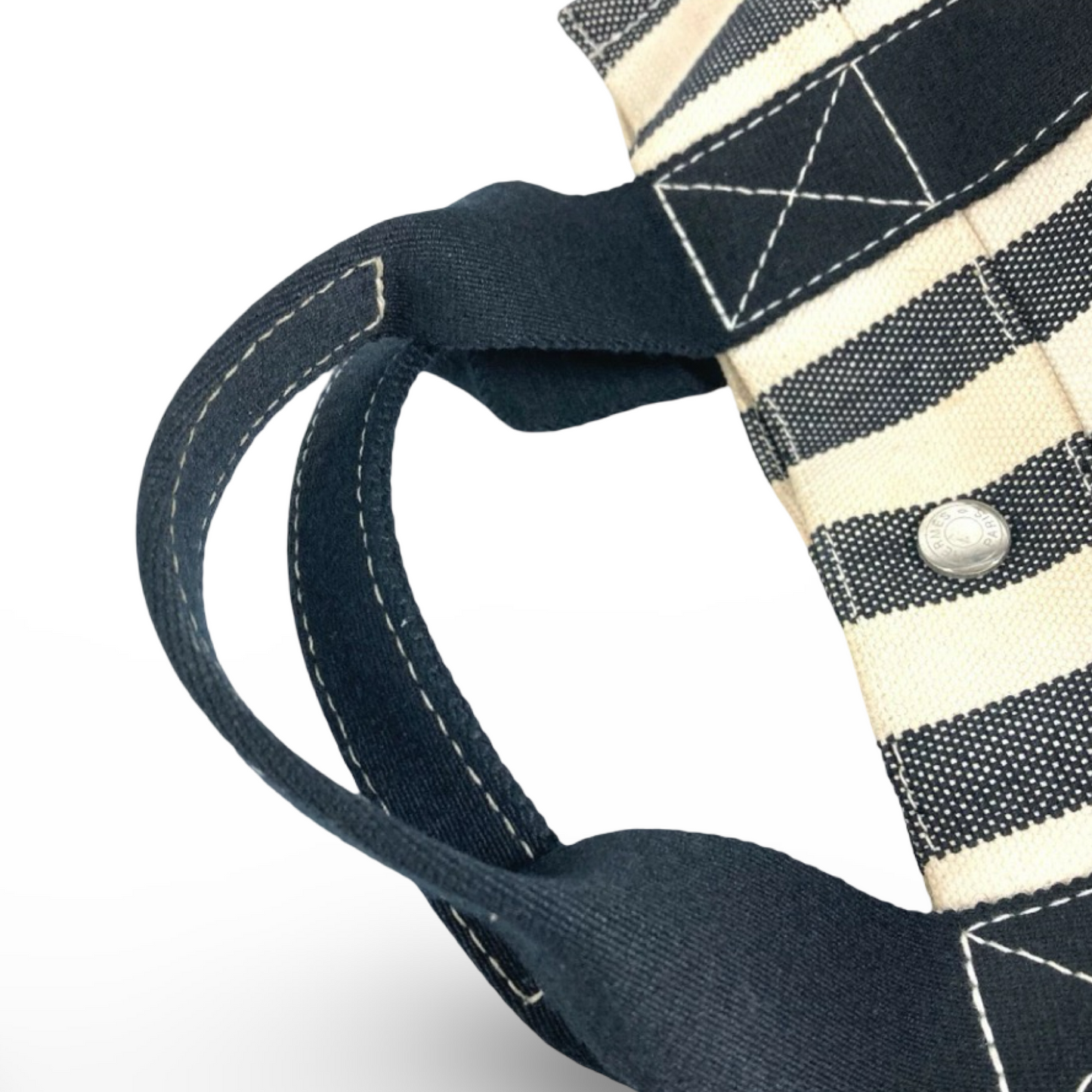 Hermès Cannes PM Border Cotton Canvas Tote Black White – Previously Owned Acceptable Condition | L’LUXE Authentic’s