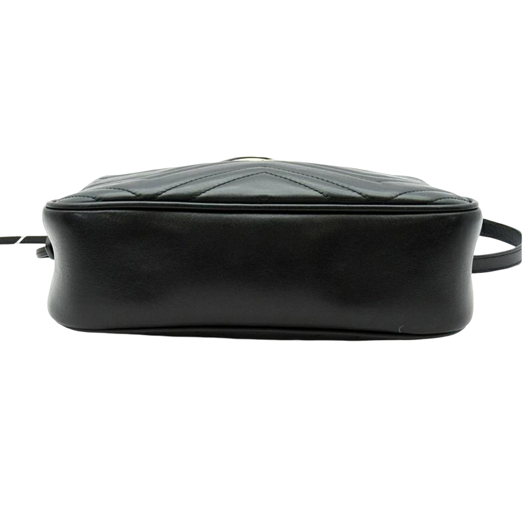 Gucci GG Marmont Small Camera Bag  Matelassé Leather Black Previously Owned Authentic