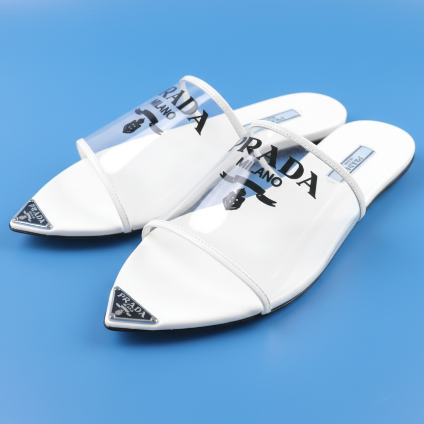 Unused Prada Triangle Logo Mule Sandals Euro Size 5.5 Authentic Previous Owned